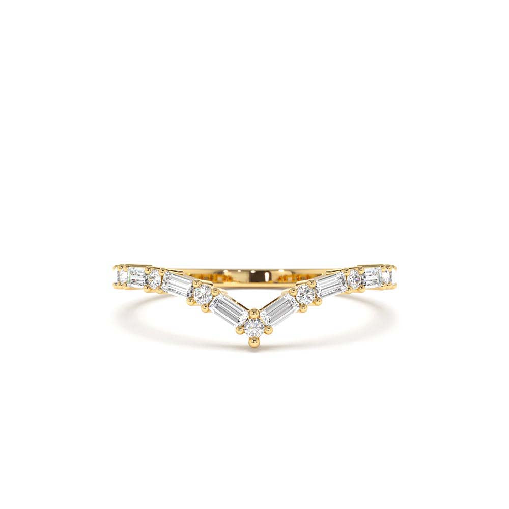 14K Baguette and Round Diamond Chevron Ring by Orlina Fine