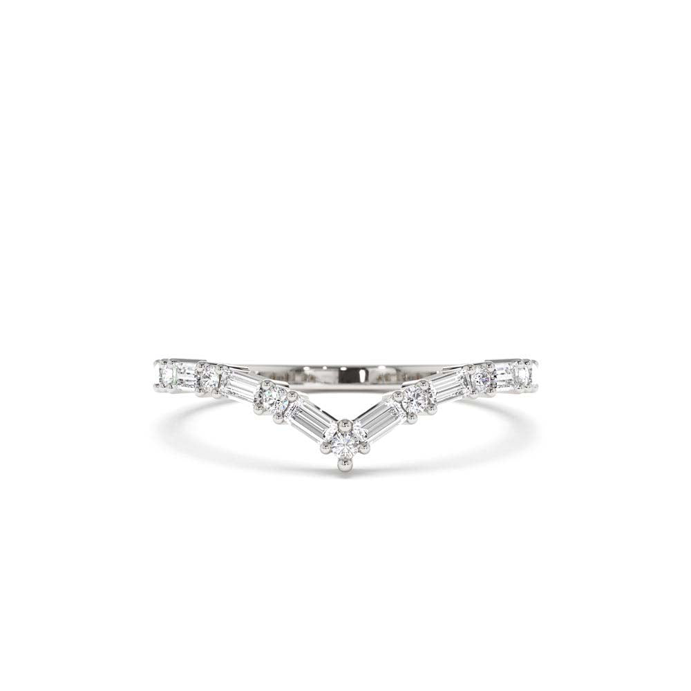 14K Baguette and Round Diamond Chevron Ring - view 2
