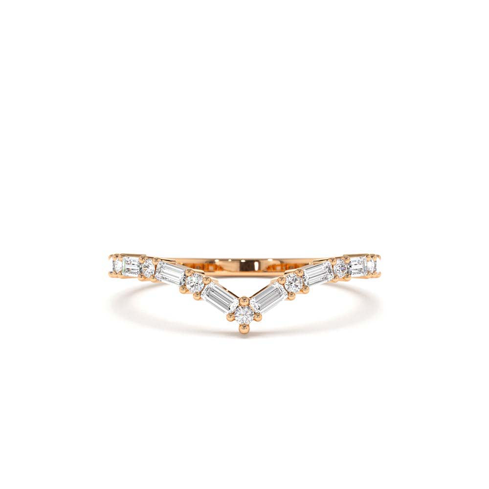 14K Baguette and Round Diamond Chevron Ring - view 3