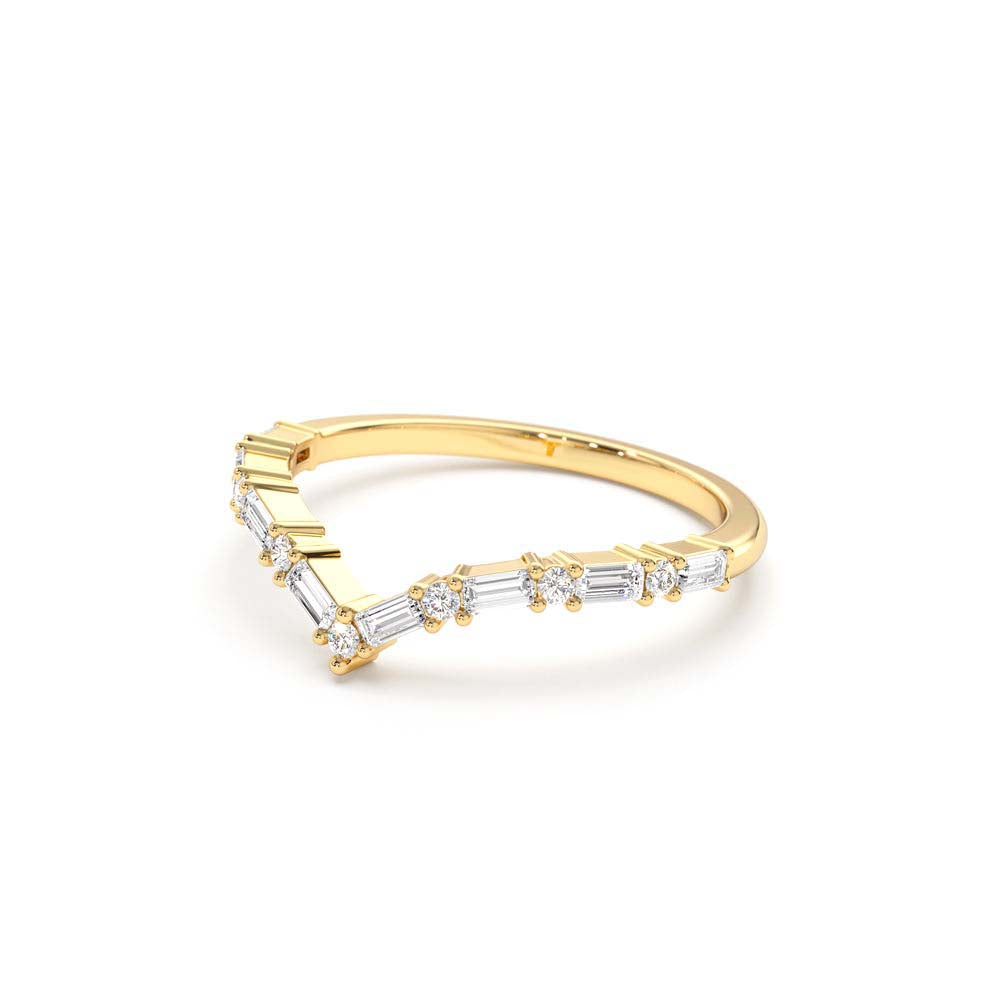 14K Baguette and Round Diamond Chevron Ring - view 4