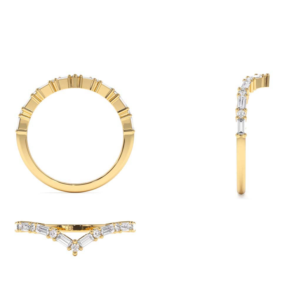 14K Baguette and Round Diamond Chevron Ring - view 5