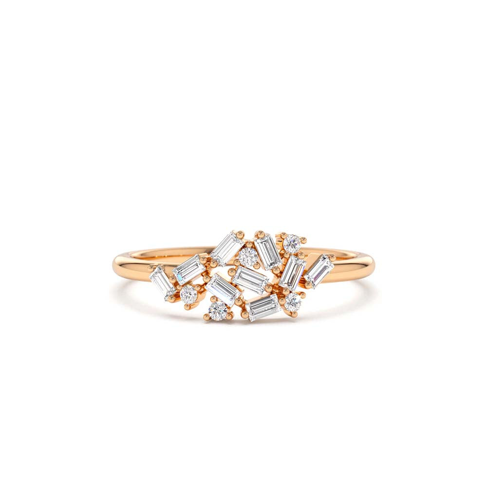 14K Baguette and Round Diamond Dainty Cluster Ring - view 2