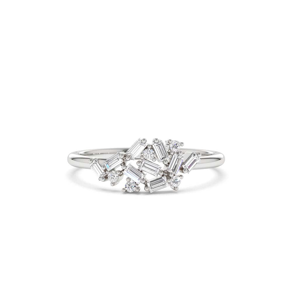 14K Baguette and Round Diamond Dainty Cluster Ring - view 3