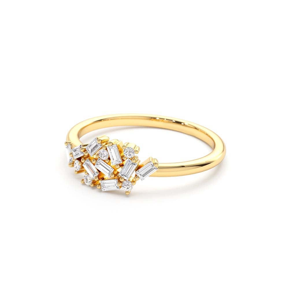 14K Baguette and Round Diamond Dainty Cluster Ring - view 4
