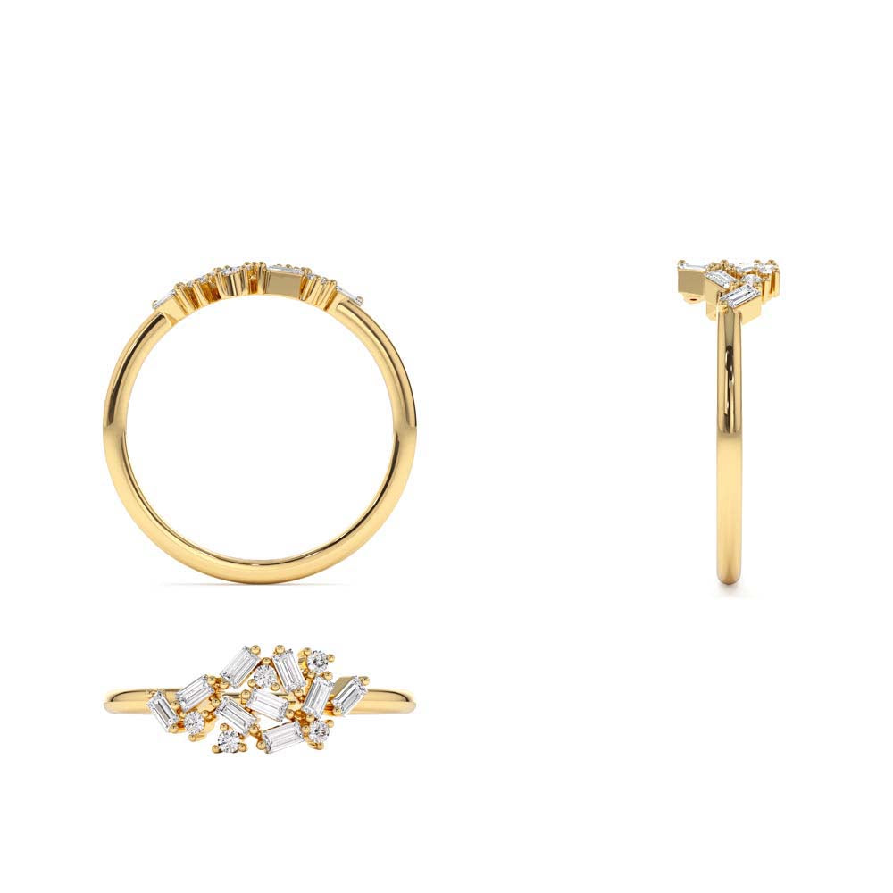 14K Baguette and Round Diamond Dainty Cluster Ring - view 5