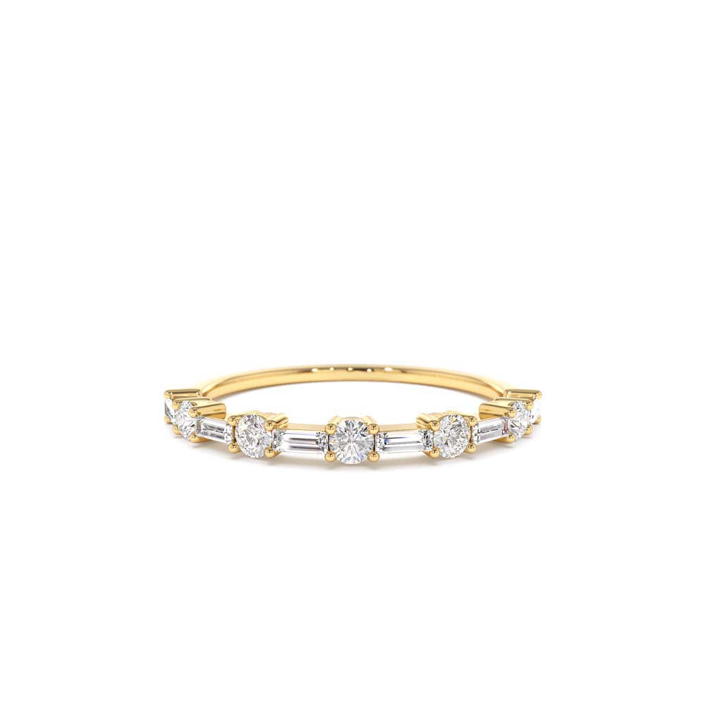14K Baguette and Round Diamond Alternating Ring by Orlina Fine