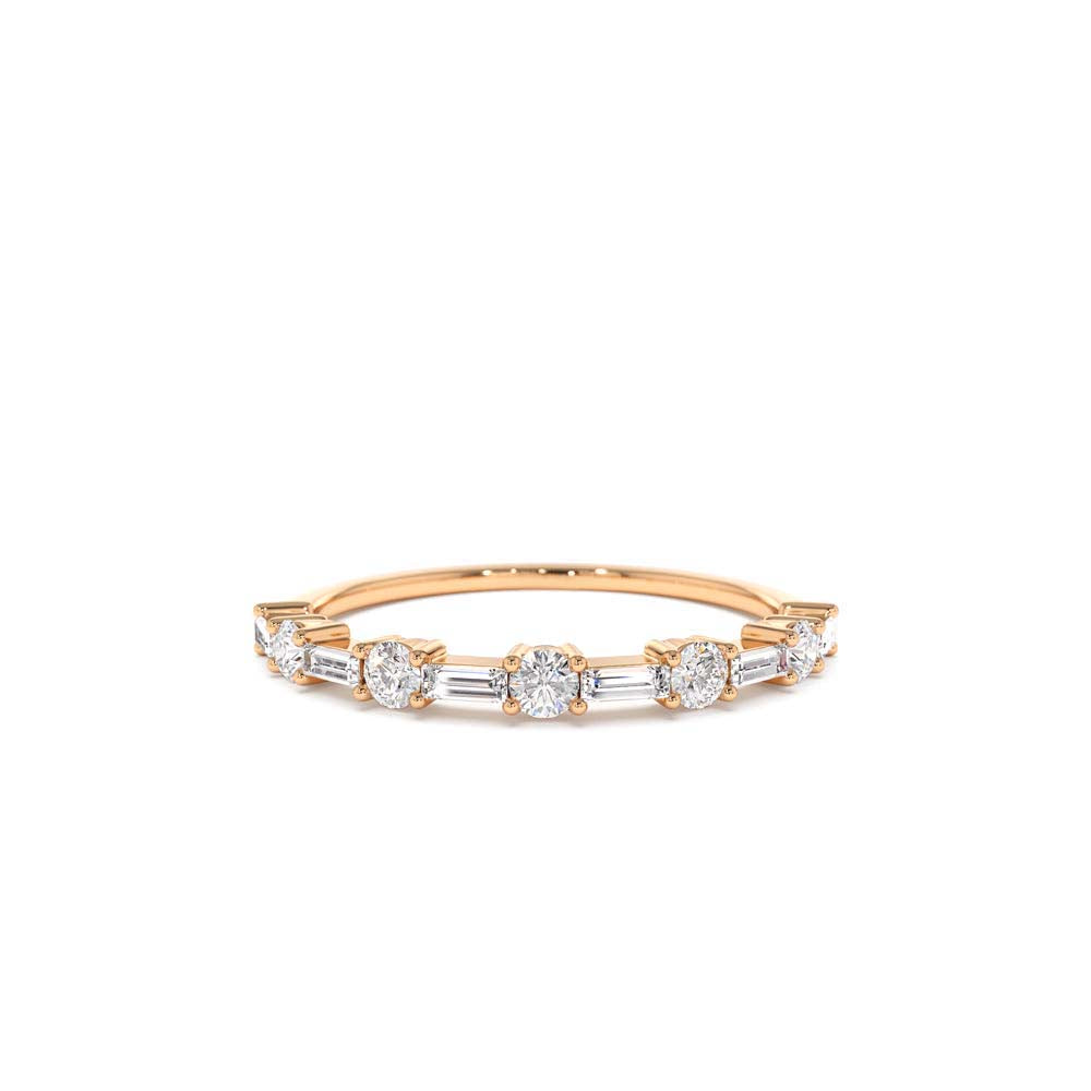 14K Baguette and Round Diamond Alternating Ring - view 2