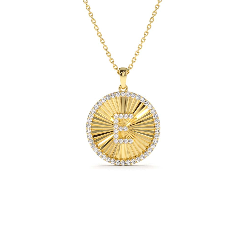 14K Diamond Initial Ballerina Disc Necklace by Orlina Fine
