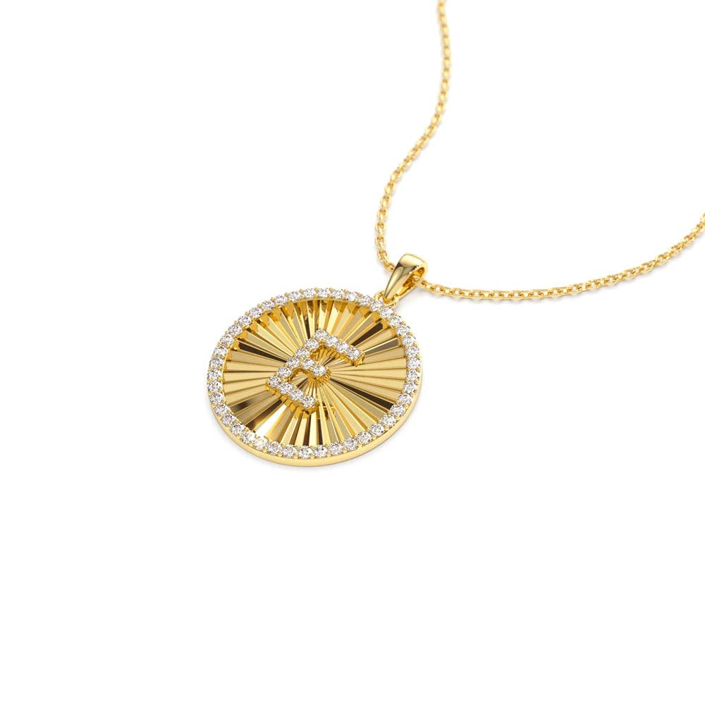 14K Diamond Initial Ballerina Disc Necklace - view 4