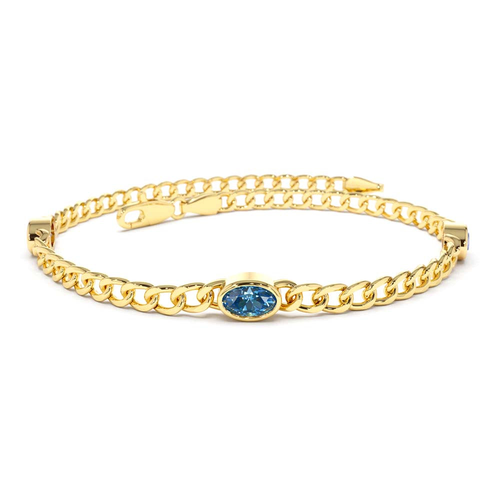 14K Cuban Link Bracelet w/ Bezel Setting London Blue Topaz by Orlina Fine