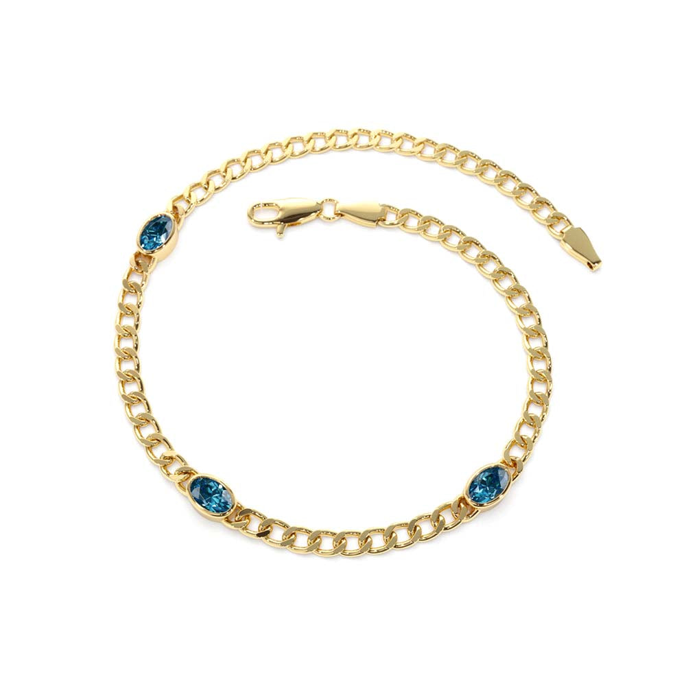 14K Cuban Link Bracelet w/ Bezel Setting London Blue Topaz - view 2