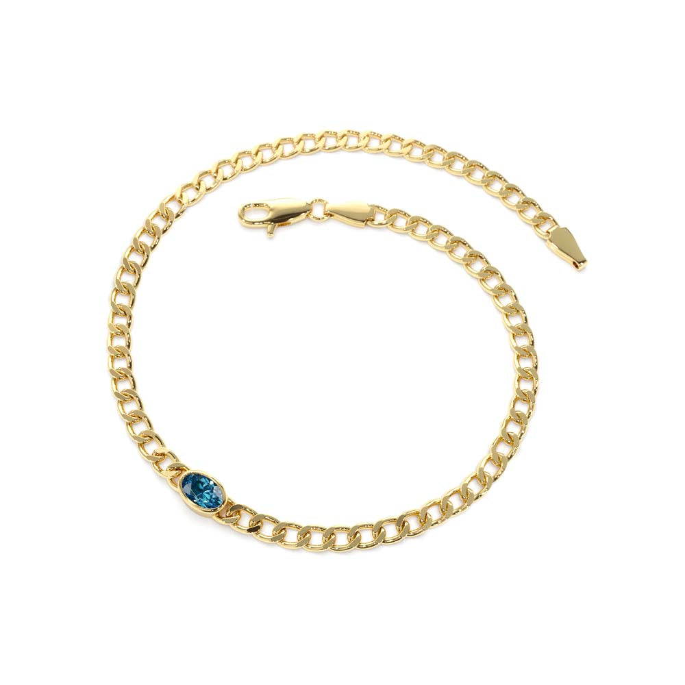 14K Cuban Link Bracelet w/ Bezel Setting London Blue Topaz - view 3