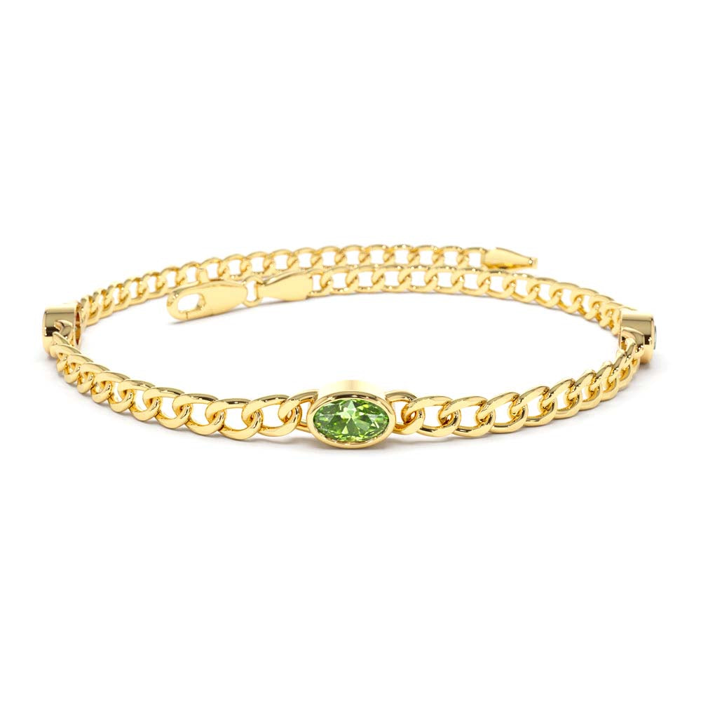 14K Cuban Link Bracelet w/ Bezel Setting Peridot by Orlina Fine