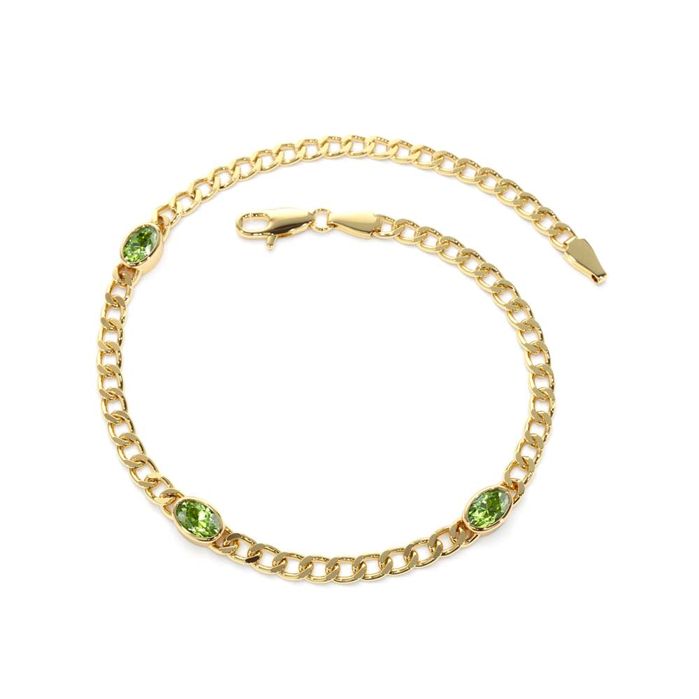 14K Cuban Link Bracelet w/ Bezel Setting Peridot - view 2