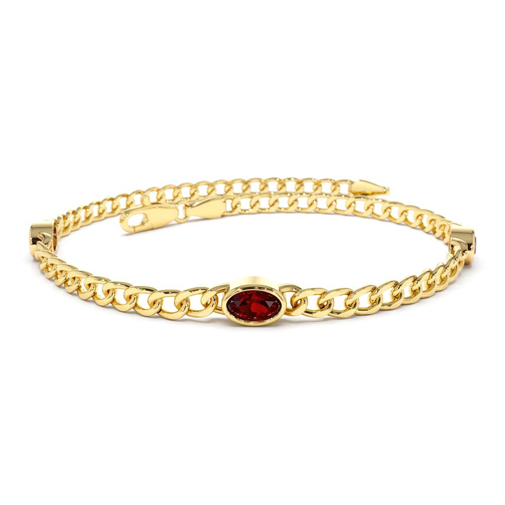 14K Cuban Link Bracelet w/ Bezel Setting Garnet by Orlina Fine