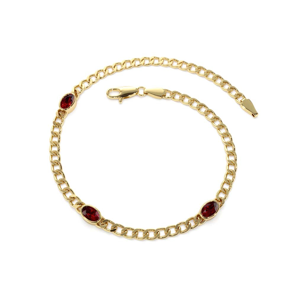 14K Cuban Link Bracelet w/ Bezel Setting Garnet - view 2