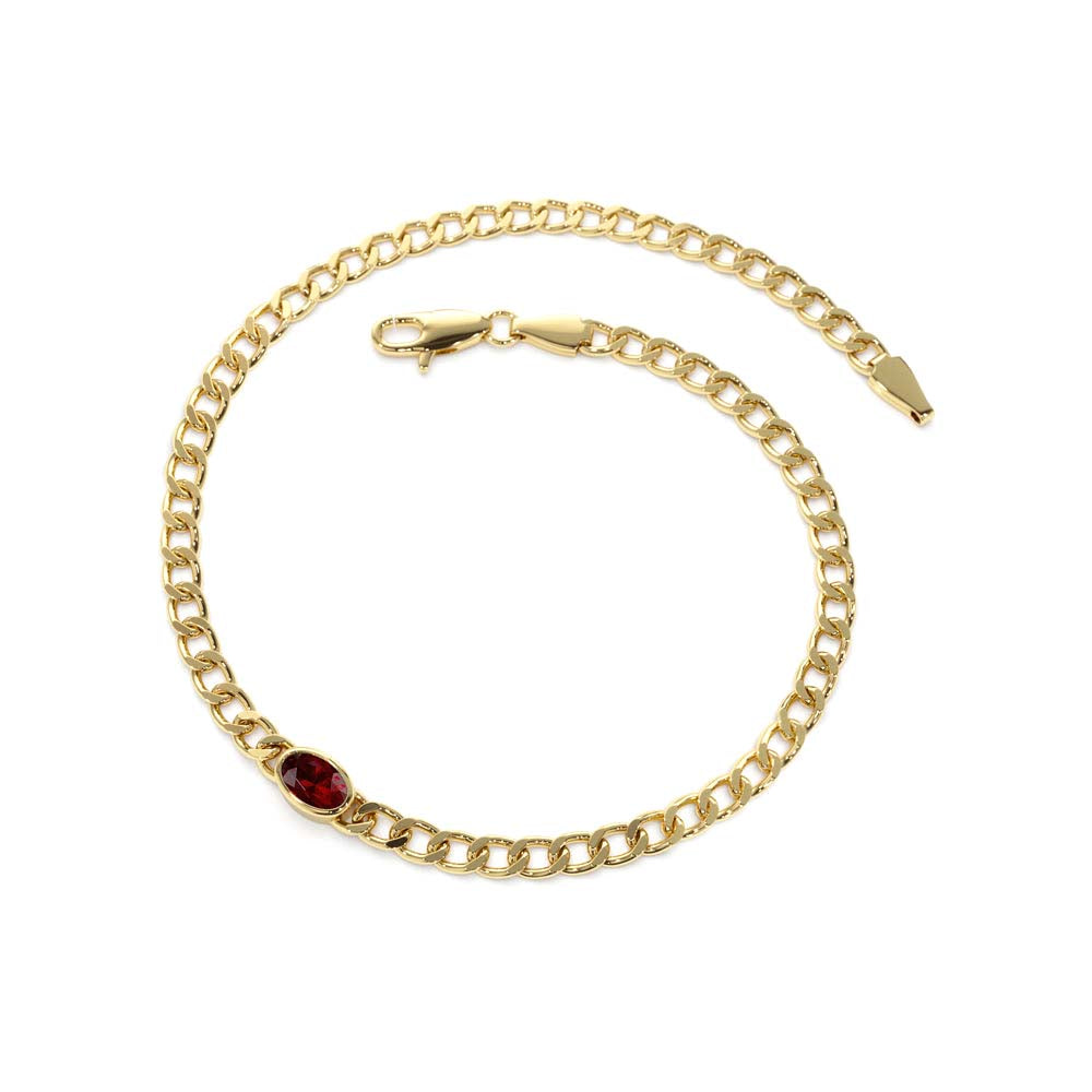 14K Cuban Link Bracelet w/ Bezel Setting Garnet - view 3