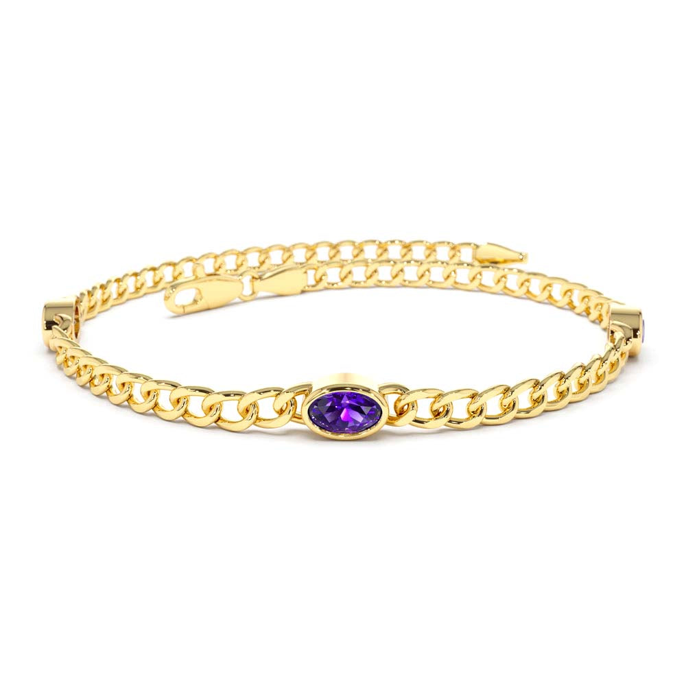 14K Cuban Link Bracelet w/ Bezel Setting Amethyst by Orlina Fine
