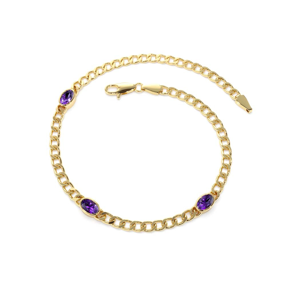 14K Cuban Link Bracelet w/ Bezel Setting Amethyst - view 2