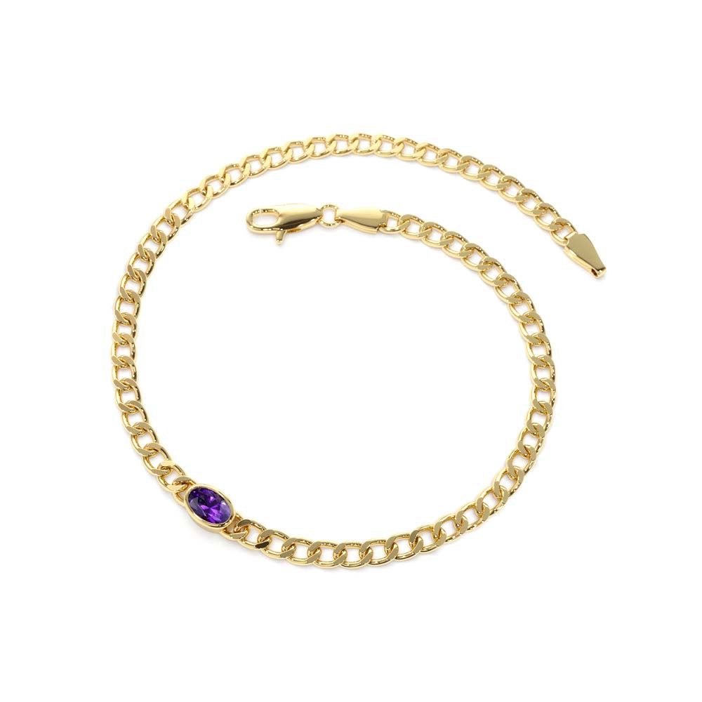 14K Cuban Link Bracelet w/ Bezel Setting Amethyst - view 3