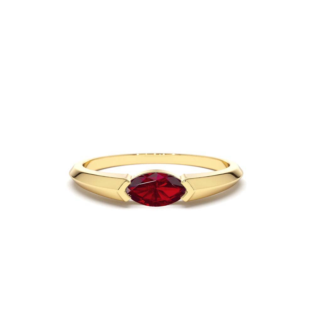 14K Horizontal Marquise Shape Natural Ruby Ring by Orlina Fine
