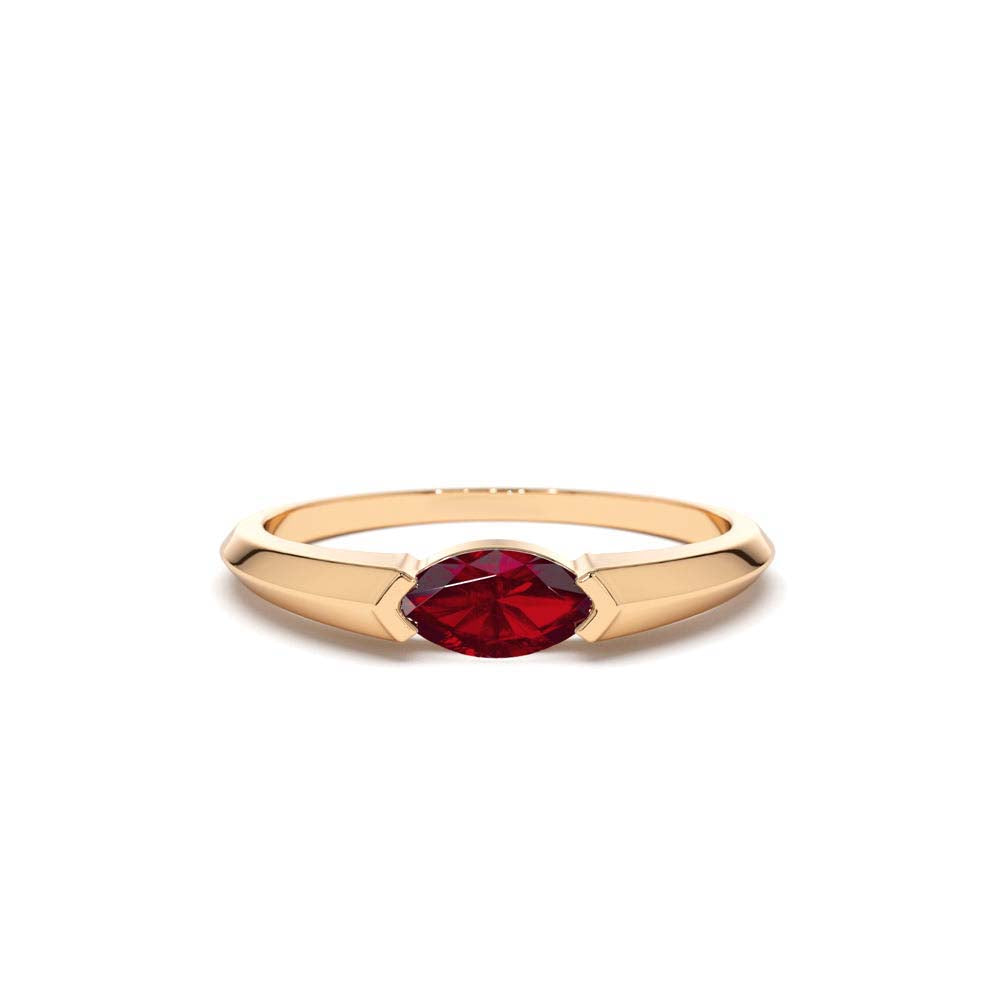 14K Horizontal Marquise Shape Natural Ruby Ring - view 2