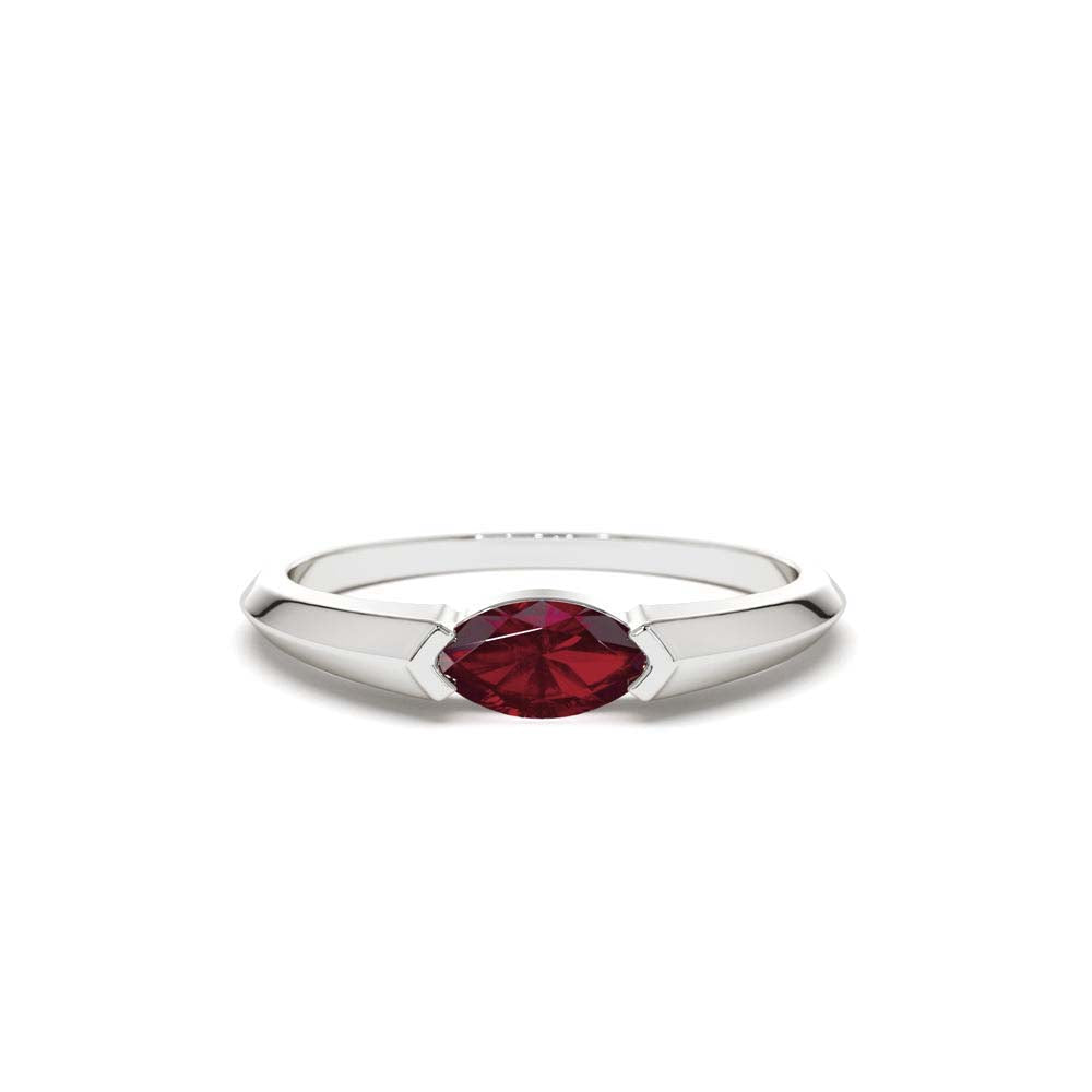 14K Horizontal Marquise Shape Natural Ruby Ring - view 3