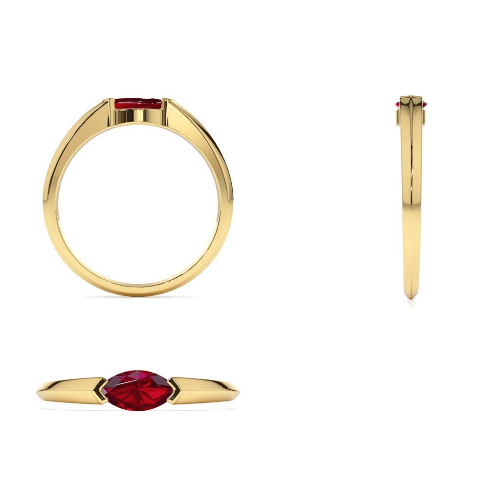 14K Horizontal Marquise Shape Natural Ruby Ring - view 4