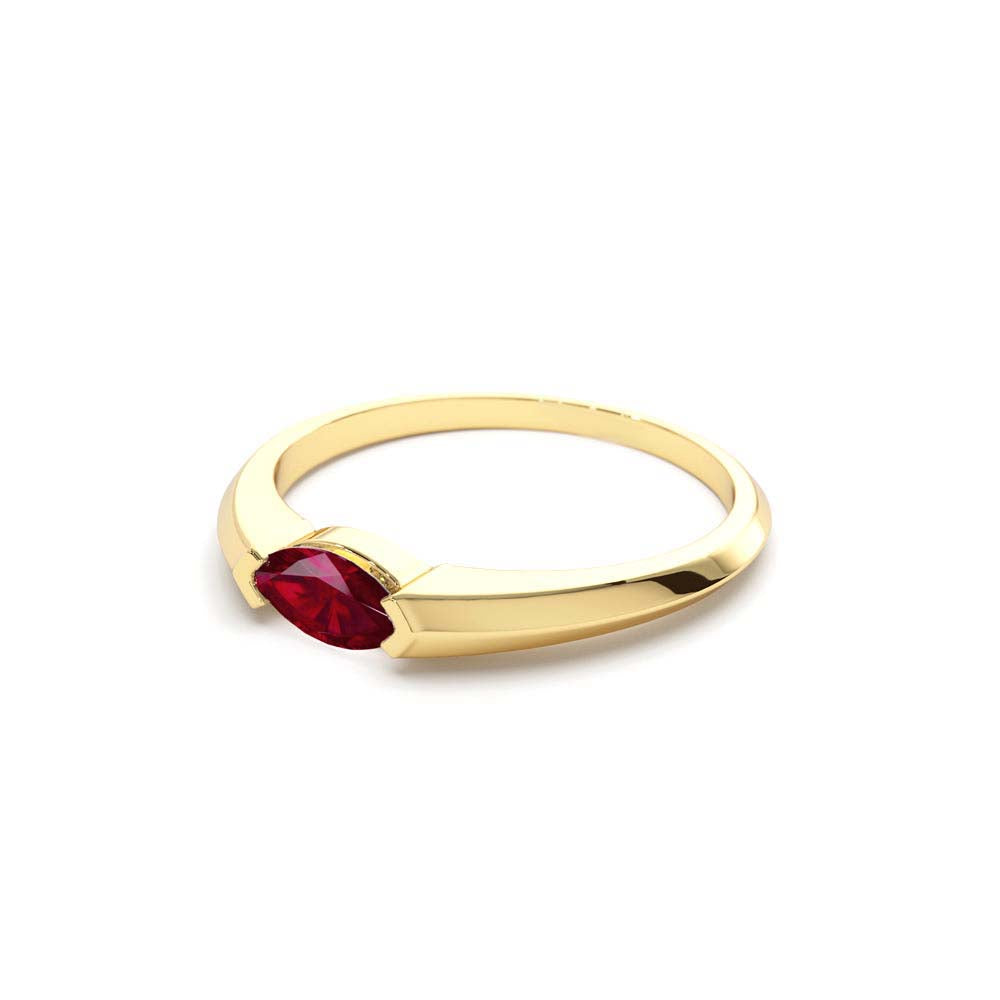 14K Horizontal Marquise Shape Natural Ruby Ring - view 5