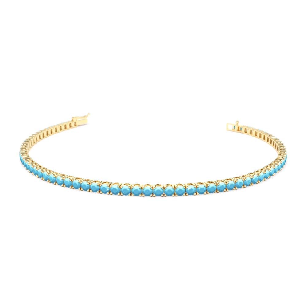 14K Prong Setting Turquoise Tennis Bracelet by Orlina Fine