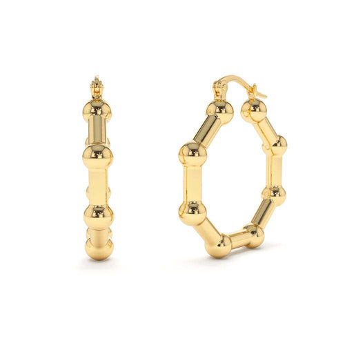 14K Beaded Tube Hoop Earrings - view 2