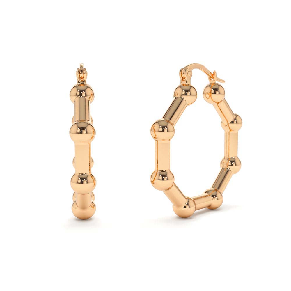 14K Beaded Tube Hoop Earrings - view 3