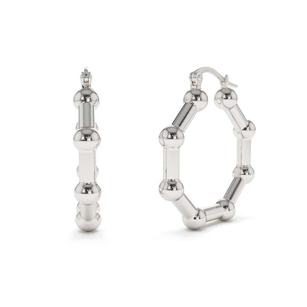 14K Beaded Tube Hoop Earrings - view 4