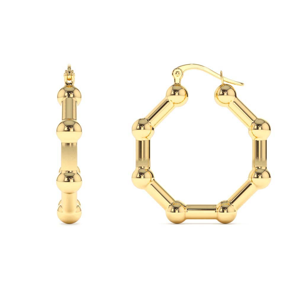 14K Beaded Tube Hoop Earrings - view 5