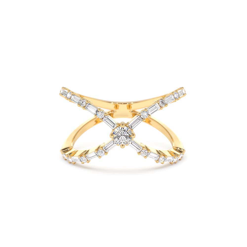 Baguette & Round Diamond Crisscross Ring in 14K Gold by Orlina Fine