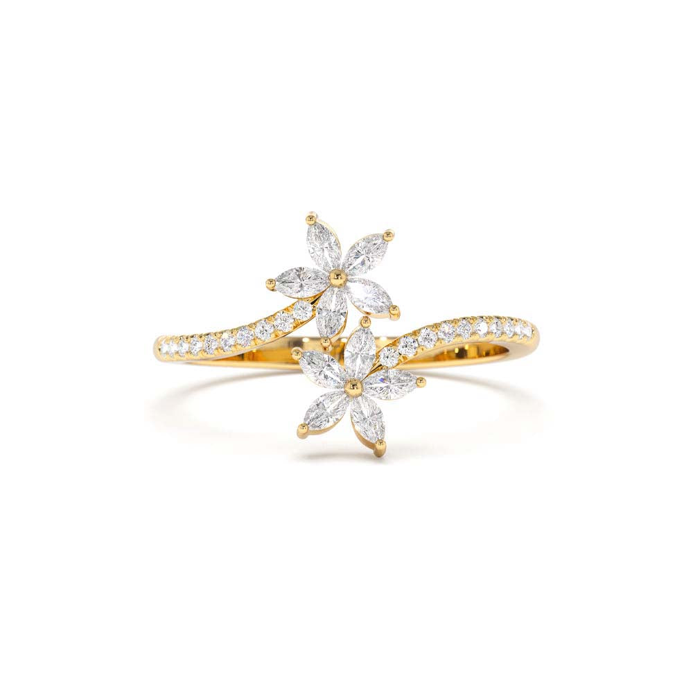 Marquise Diamond Flower Bypass Ring in 14K by Orlina Fine