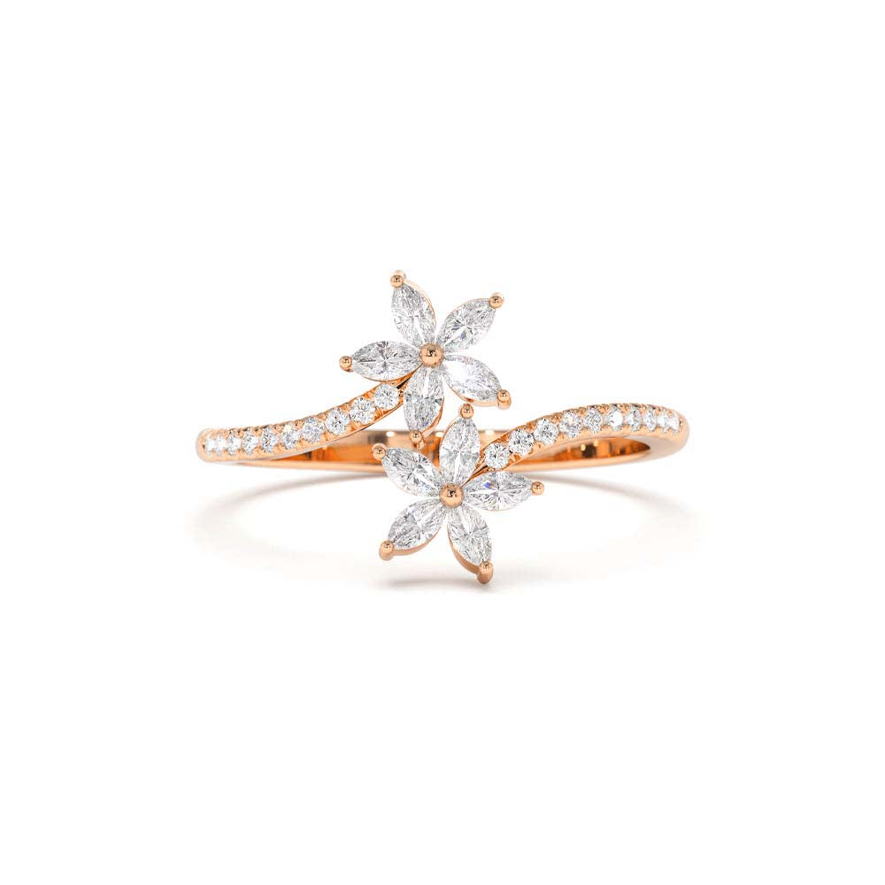 Marquise Diamond Flower Bypass Ring in 14K - view 2