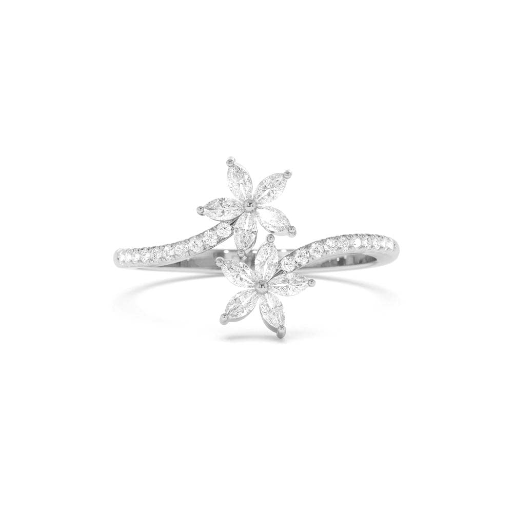 Marquise Diamond Flower Bypass Ring in 14K - view 3