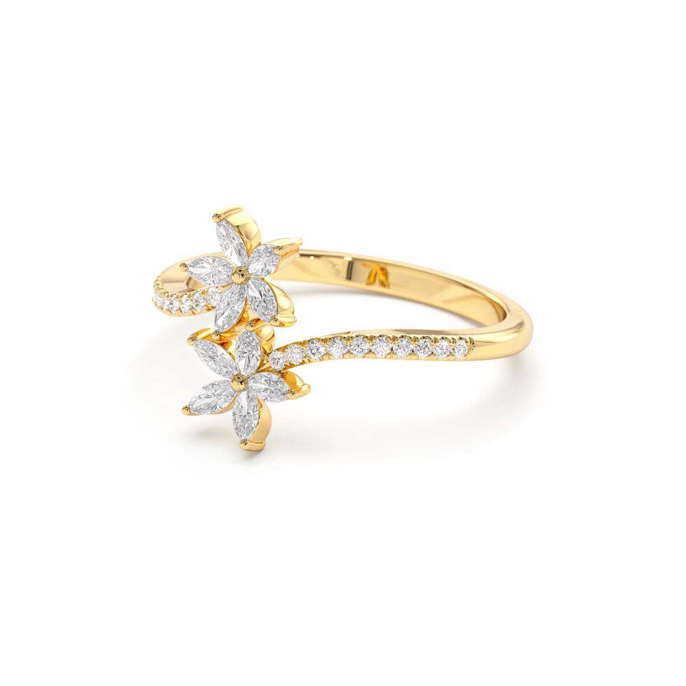 Marquise Diamond Flower Bypass Ring in 14K - view 4