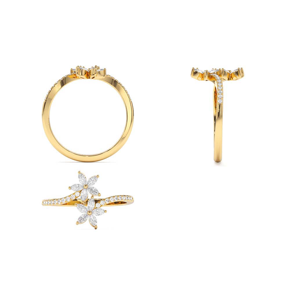 Marquise Diamond Flower Bypass Ring in 14K - view 5