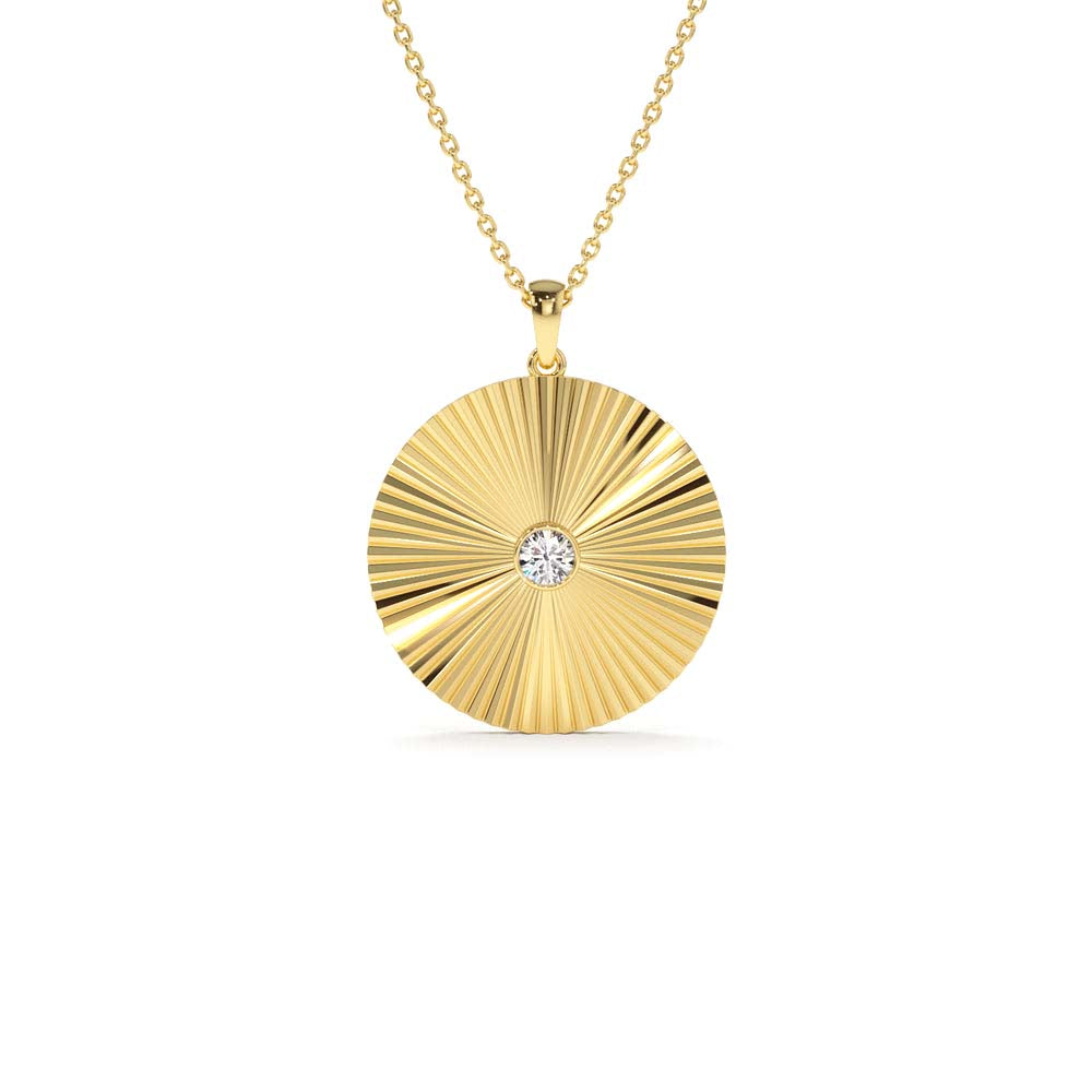 Large Diamond Disc Ray Necklace in 14K by Orlina Fine
