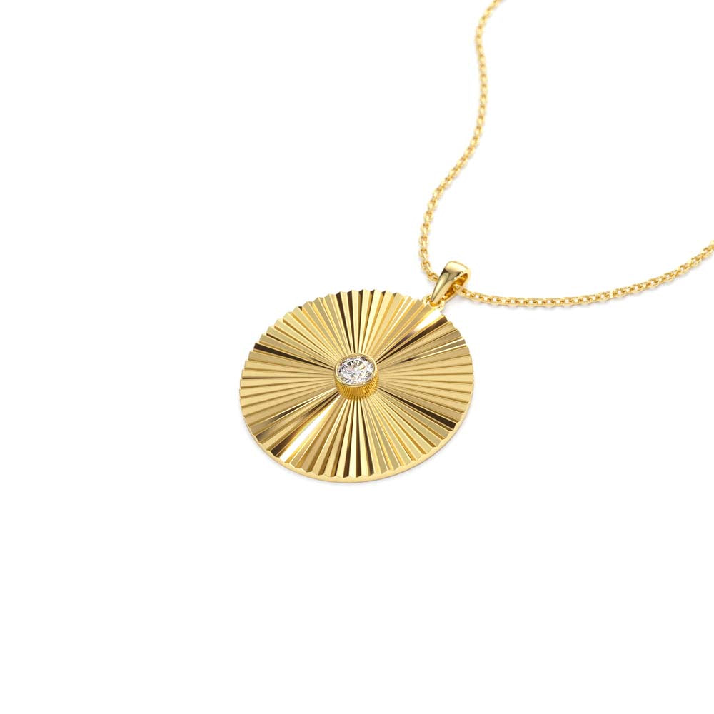 Large Diamond Disc Ray Necklace in 14K - view 4