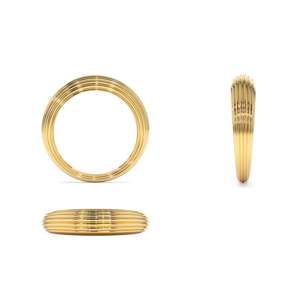 14K Unique Multi Lined 5MM Dome Gold Ring - view 5