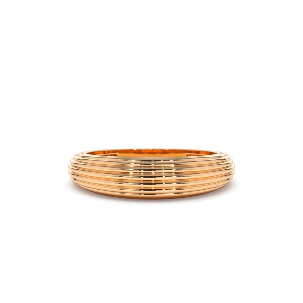 14K Unique Multi Lined 5MM Dome Gold Ring - view 2