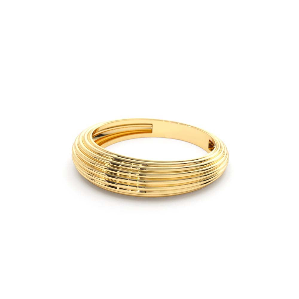 14K Unique Multi Lined 5MM Dome Gold Ring - view 4