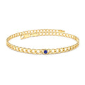 14K Gold Cuban Link Bracelet w/ Bezel Setting Sapphire by Orlina Fine