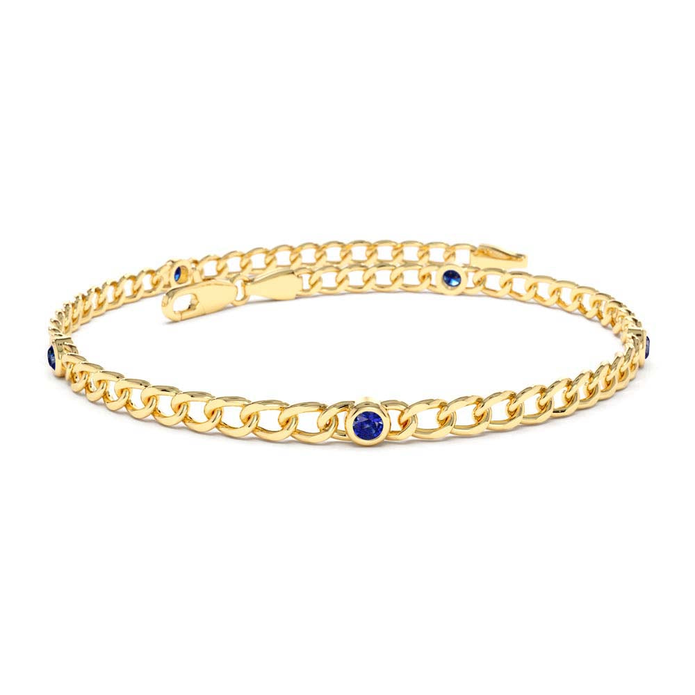 14K Gold Cuban Link Bracelet w/ Bezel Setting Sapphire - view 2
