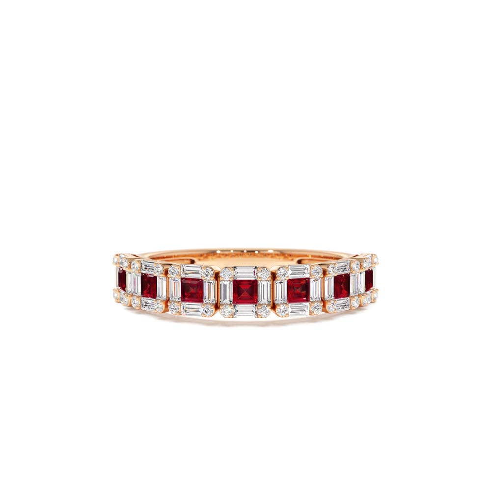 14K Princess Cut Ruby W/ Baguette and Round Diamond Ring - view 2