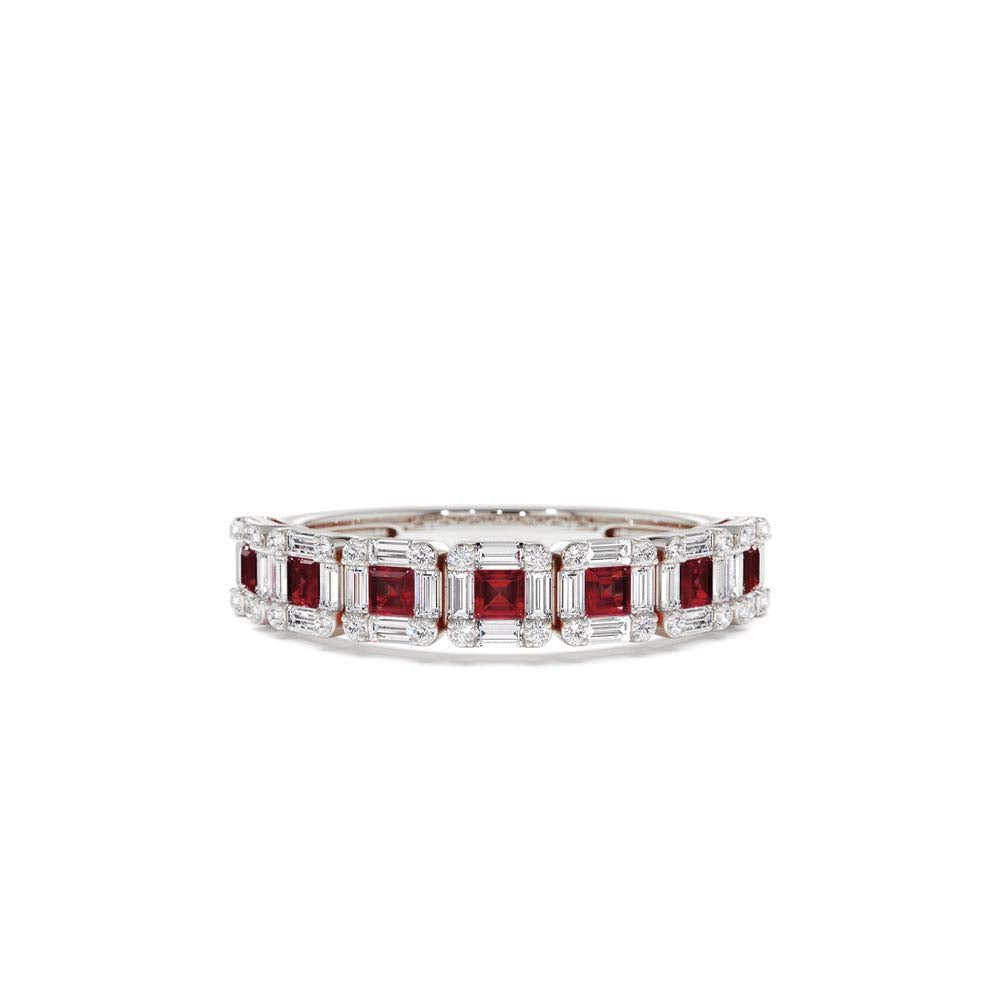 14K Princess Cut Ruby W/ Baguette and Round Diamond Ring - view 3