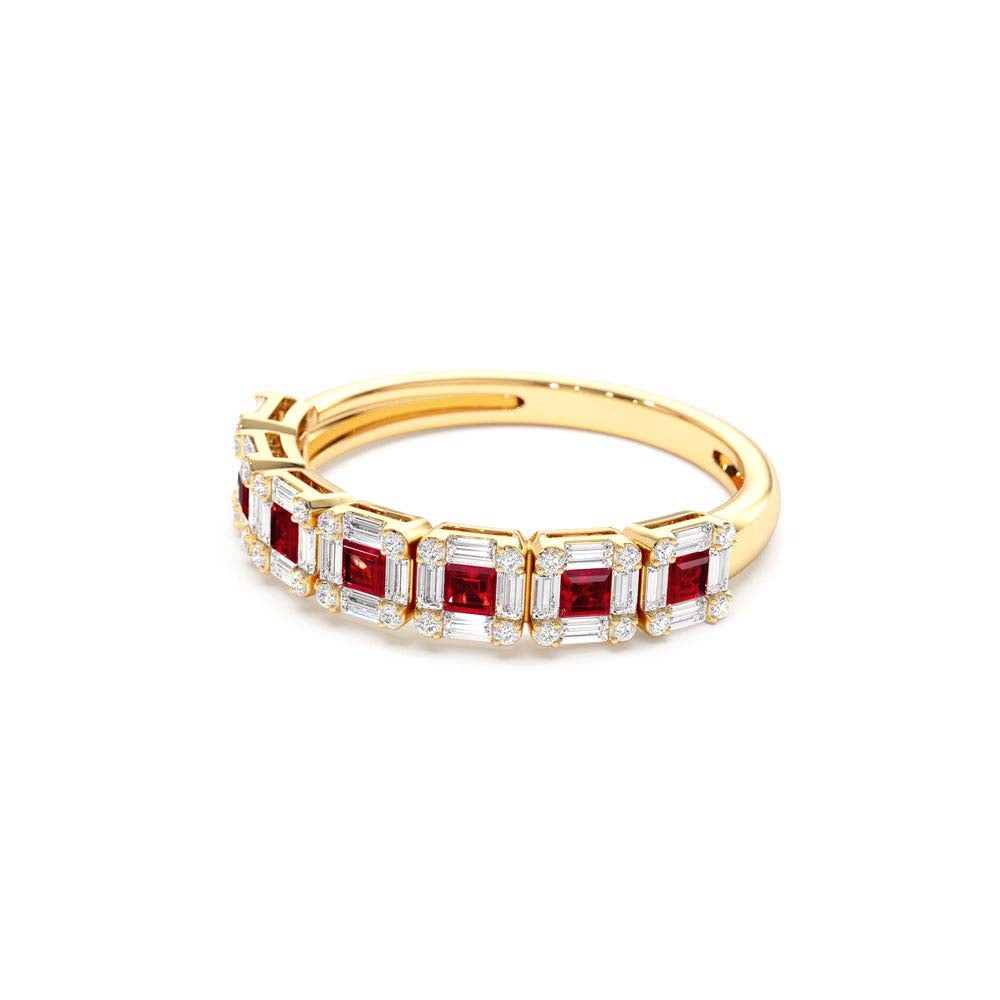 14K Princess Cut Ruby W/ Baguette and Round Diamond Ring - view 4